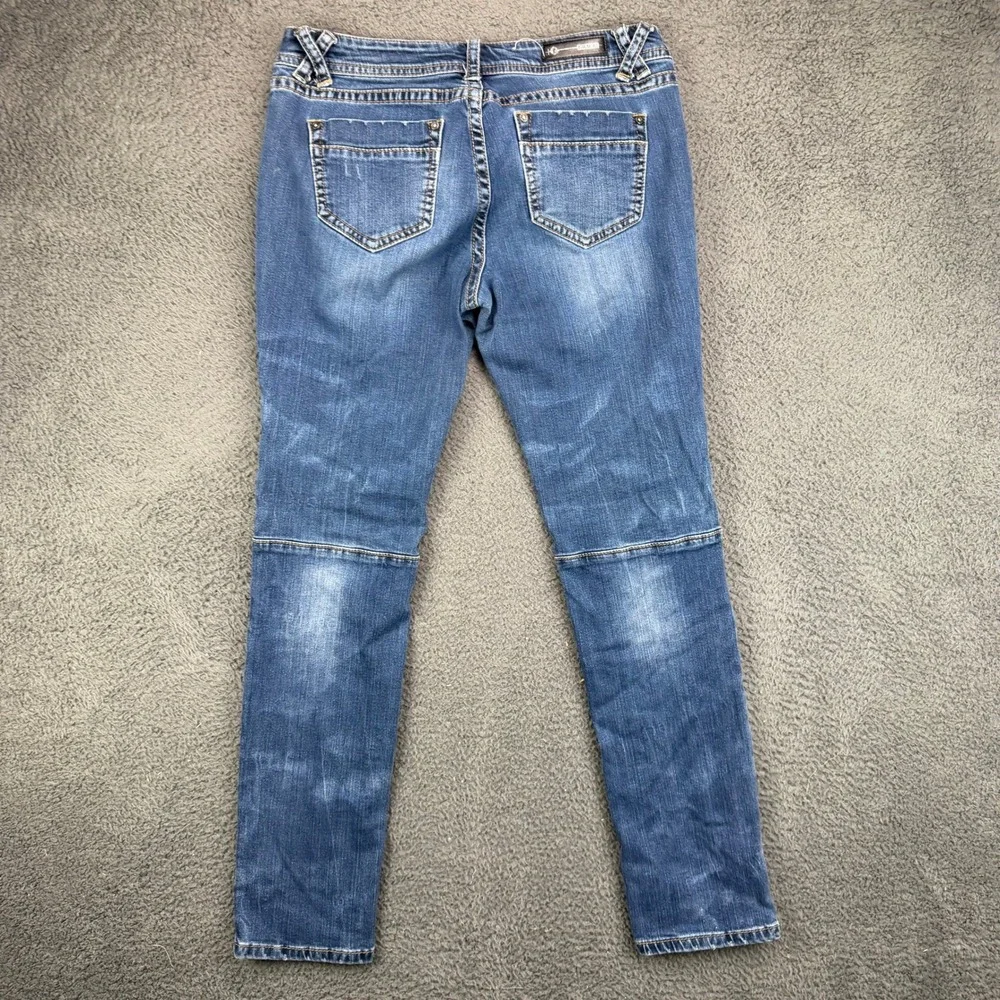 Grace in LA Womens Moto Skinny Jeans Blue Distressed Biker Denim Size 31 EB51381